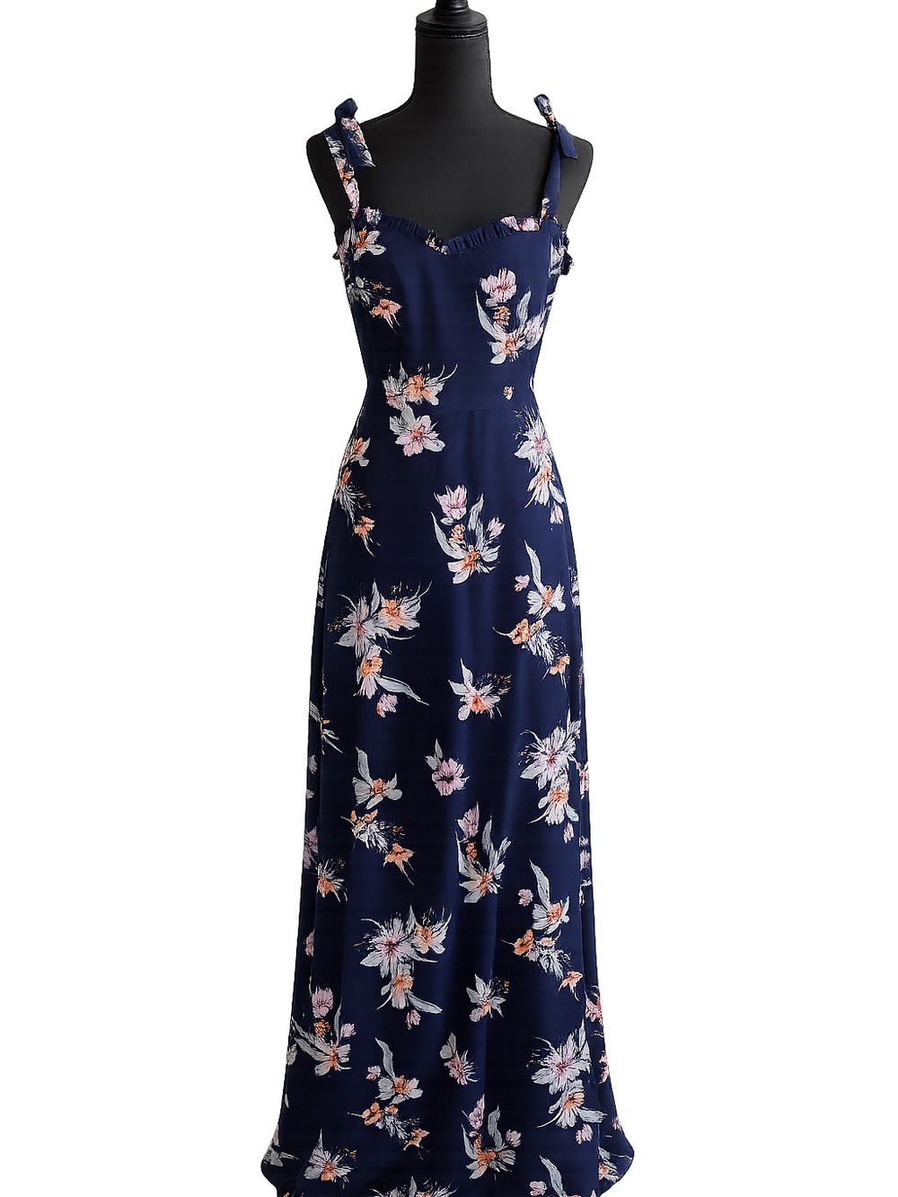 Aidan Mattox Navy Floral Tie-Strap Maxi Dress NWT